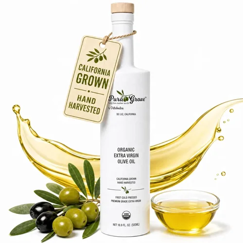 Pura Grove Aceite de Oliva Virgen Extra Orgánico Prensado en Frío Grado Premium - Alto en Polifenoles - Cosechado a Mano y Cultivado en California -