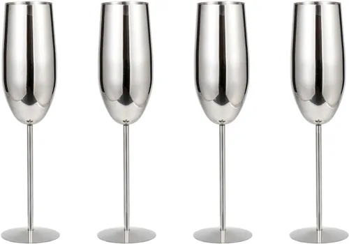 Miniatura 12 de Copas de champán de acero inoxidable, juego de 4 copas de vino irrompibles de 9.5 onzas, copas elegantes de tallo para tostadas a mano, para bodas