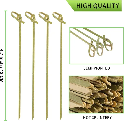 Miniatura 7 de 100 palillos de cóctel, palillos de dientes elegantes para aperitivos, mini palitos de comida Natural Bamboo Knot Skewers, 4.7 Inch Tooth Picks