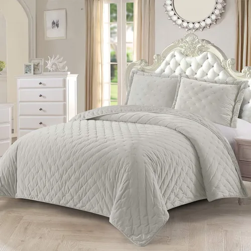 Royal Hotel Bedding Edredón de terciopelo esponjoso tamaño individual XL, color beige terciopelo de 68 x 90 pulgadas, juego de 2 piezas, edredón de