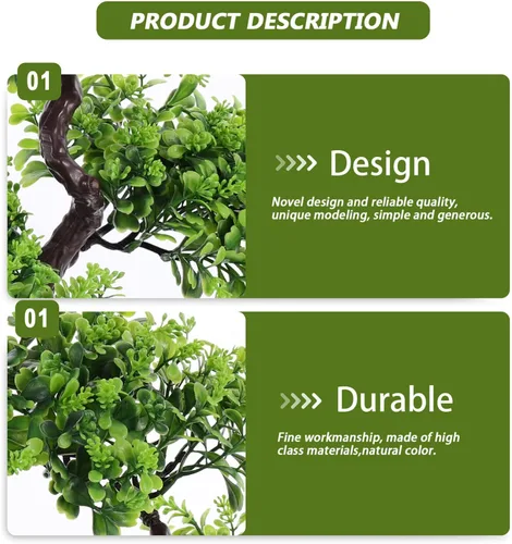 Miniatura 7 de EXCEART Árbol bonsái artificial, plantas de plástico, adorno bonsái para decoración de boda, árbol bonsái de imitación verde