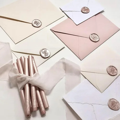 Miniatura 2 de UNIQOOO - Barras de cera flexibles para pistola de pegamento – Rosa champán metálica, ideal para sello de cera, invitación de boda, sobre