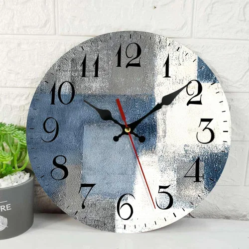 ArtSocket Reloj de pared de madera silencioso sin tictac, pintura abstracta gris, gris, vintage, redondo, decoración para el hogar, cocina, sala de