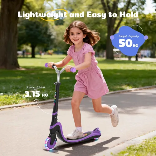 Miniatura 4 de Patinete de 2 ruedas, scooter para niños con ruedas y cubierta iluminadas, altura ajustable, 2 ruedas para niños de 5 a 7 años, scooters para niños