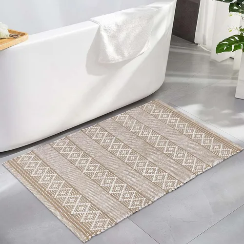 Chardin home Alfombra bohemia beige y blanca de 2 x 3 pies | Alfombra de granja tejida a mano | Ideal para cocina, entrada, baño, meditación,