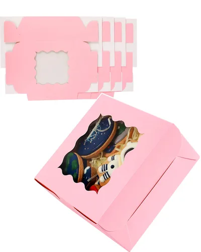 Miniatura 2 de qiqee Caja de panadería rosa con ventana, 100 paquetes de 6 x 6 x 3 pulgadas, cajas de galletas rosas para pastelería para bodas, cumpleaños