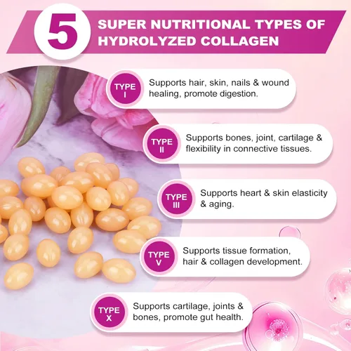 Miniatura 6 de Colágeno hidrolizado para mujeres, péptidos de colágeno múltiple, cápsulas blandas complejas, 2000 mg, suplemento de colágeno tipo I II III V X