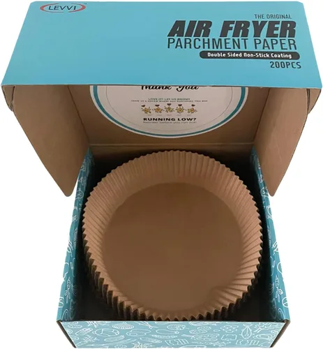 Miniatura 7 de Forro de papel desechable para freidora de aire, 200 unidades, antiadherente, impermeable, papel pergamino natural de grado alimenticio