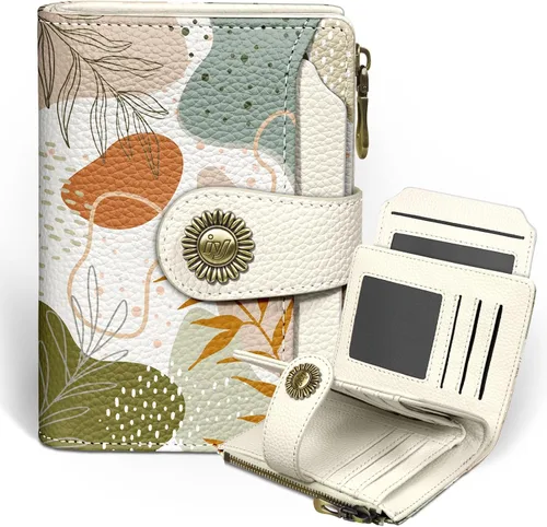 Miniatura 34 de Icycay Cartera pequeña para mujer, plegable con bloqueo RFID, soporte para tarjetas de crédito, bolsillo con cremallera para monedas, piel