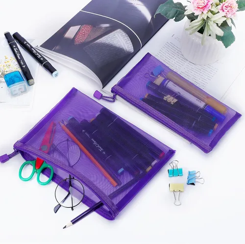 Miniatura 4 de 12 piezas de bolsas de malla con cierre de nylon, bolsas de cosméticos de malla, estuches para lápices, bolsas de viaje multiusos para cosméticos