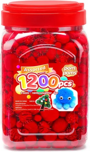 Miniatura 40 de Iooleem Pompones rosados – Tamaño surtido, 1200 piezas con ojos móviles, opciones de purpurina, perfectos para artes y manualidades