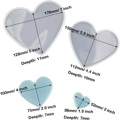 Miniatura 2 de Molde epoxi en forma de corazón de amor, tamaño 7.1 in, 5.9 in, 3.9 in, 2.0 in de resina de fundición de silicona (no corazón profundo)
