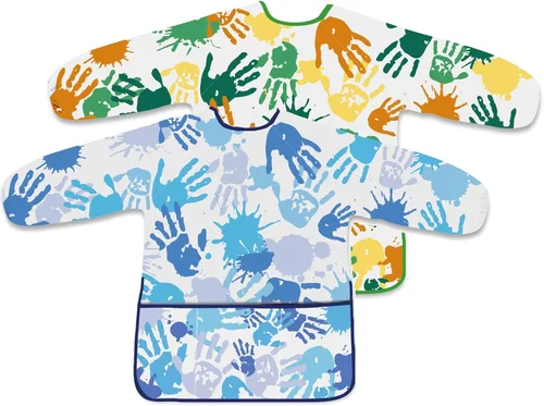 2 piezas de delantal de arte para niños, delantal de pintura para niños pequeños de manga larga con 3 bolsillos para actividades de pintura y