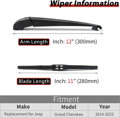 Miniatura 2 de Reemplazo de la cuchilla del brazo del limpiaparabrisas trasero para Jeep Grand Cherokee 2014 2015 2016 2017 2018 2019 2020 2021 2022 OE: 68197131AA