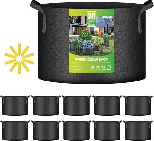 Miniatura 15 de iPower - Bolsa de cultivo para plantas de 5 galones, paquete de 6, resistentes, de tela con asas de nylon, contenedores de 300g de tela no tejida
