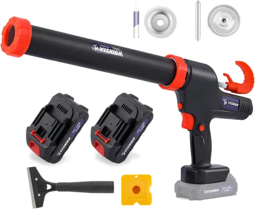 VISHIGH Pistola de calafateo inalámbrica, pistola eléctrica de calafateo de 21 V y pistola adhesiva para cartuchos de 10 oz-20 oz/10.1-20.3 fl oz y