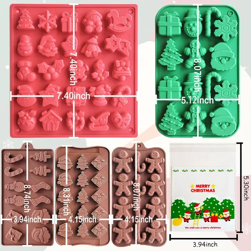 Miniatura 2 de Moldes de silicona para chocolate de Navidad, paquete de 5 moldes de silicona para dulces de Navidad con 20 bolsas de dulces de Navidad