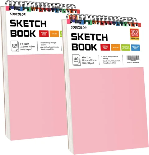 Miniatura 20 de Soucolor Suministros Escolares Cuaderno de bocetos de 9 x 12 pulgadas para profesor y estudiante de secundaria, paquete de 1 cuaderno de bocetos