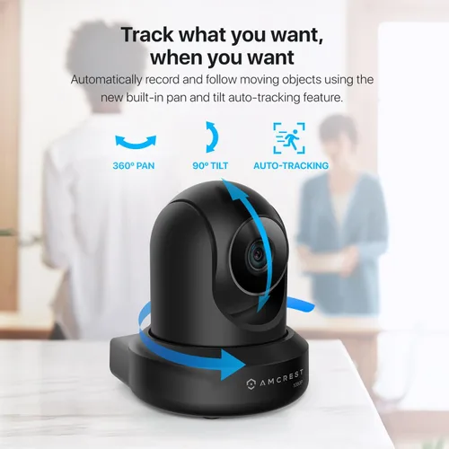 Miniatura 3 de Amcrest Paquete de 2 cámaras WiFi de 1080p para interiores, cámara de seguridad para el hogar panorámica/inclinación de 2 MP, seguimiento Negro