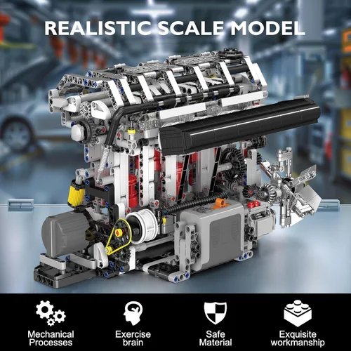 Miniatura 2 de JMBricklayer Juego de bloques de construcción de motor L4 para adultos, kits de motor técnico eléctrico con motor, kit de construcción de motor a