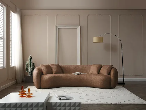 ERYE Moderno sofá curvo de 5 asientos, sofá y sofá de media luna de gran tamaño, hermoso sofá independiente, cómodo sofá de felpa con 4 almohadas