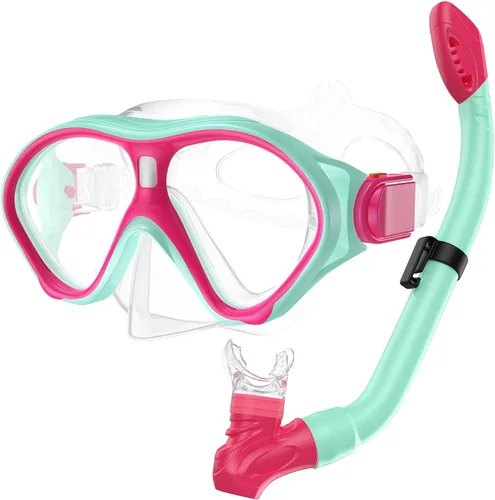 Miniatura 12 de Gintenco Equipo de esnórquel para niños, juego de esnórquel para niños de 6 a 14 años, gafas de natación de vidrio templado antivaho antifugas