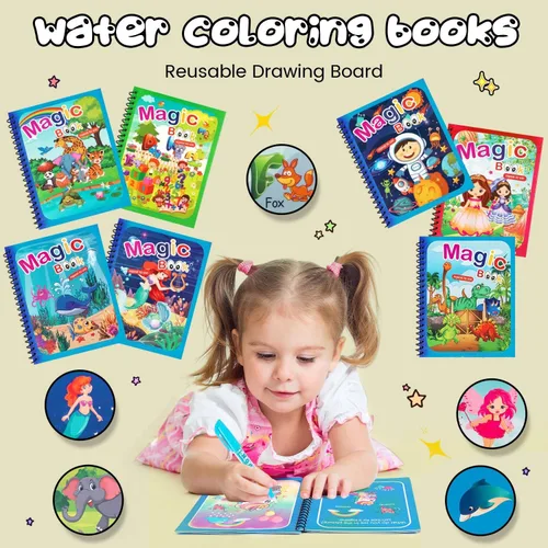 Miniatura 3 de Paquete de 8 libros para colorear con agua, libros reutilizables para pintar con agua con dinosaurios para niños pequeños, libro para colorear