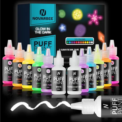 Miniatura 7 de Pintura para Tela, 12 Colores de Pintura Hinchable, 0.67 Oz, Pintura para Tela para Ropa, Bolígrafos Hinchables 3D, Pintura Hinchable para Regular