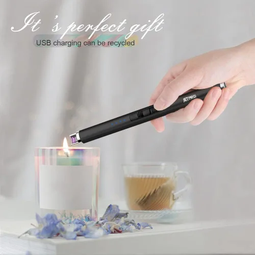 Miniatura 2 de Encendedor de velas recargable por USB, encendedor de arco electrónico, resistente al viento, sin llama, con botón de seguridad para camping, Negro