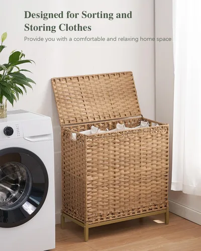 Miniatura 6 de SETVSON Cesta de ropa sucia con tapa de 132 L, (35 galones) cesta de ropa sucia con tapa, cesta de ropa sucia de ratán tejida a mano con pies Natural