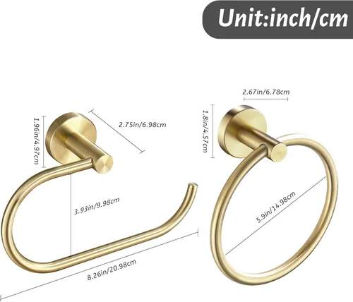 Miniatura 9 de Toallero de papel higiénico dorado, soporte para rollo de papel higiénico dorado cepillado, soporte para toallas de mano, accesorios de baño