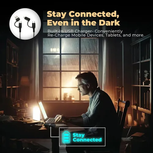 Miniatura 6 de LFI Lights Lámpara de mesa de emergencia para cortes de energía, luz recargable de más de 200 horas con cargador USB, cable 3 en 1, 3 modos, sensor