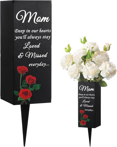 Geosar Jarrones de Cementerio para Mamá de Metal para Tumba, Jarrón de Flores para Cementerio, Soporte de Flores Conmemorativo con Pico,