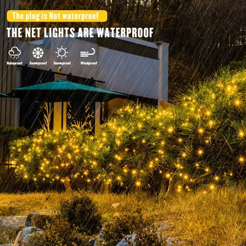 Miniatura 7 de JMEXSUSS - Luces de red para exteriores impermeables, de 12 x 5 pies, con enchufe y 8 modos con control remoto, 360 luces LED para decoración