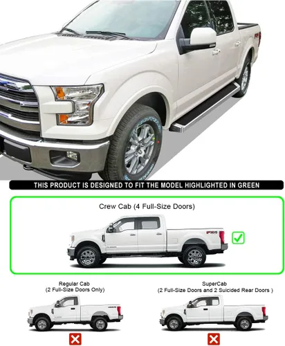Miniatura 4 de APS (Estilo de estribo plateado) Estribos Barras nerf - Escalones laterales Compatibles con Ford F-150 SuperCrew Cab 2015-2025 y F-150 Lightning