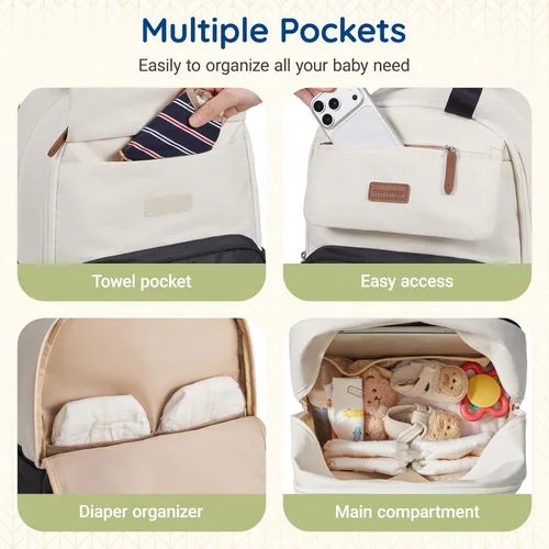 Miniatura 4 de Mommore Mochila para pañales, bolsa de pañales extra grande para 2 niños/gemelos con cambiador para viajes al aire libre, 1-negro, Grande