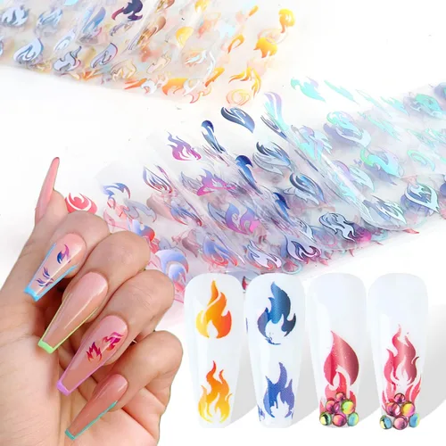 Miniatura 35 de Calcomanías holográficas de transferencia de uñas, hojas de esmalte de uñas de corazón de amor, láminas de transferencia de papel estrellado