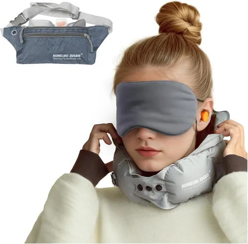Miniatura 8 de Almohada inflable de viaje para avión, almohada inflable para el cuello para viajes, oficina, soporte para el cuello, máscara profesional
