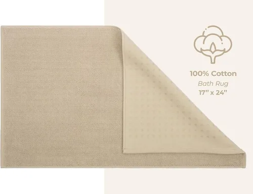 Miniatura 5 de American Soft Linen - Alfombra de baño antideslizante, 100% de algodón, 17 x 24 pulgadas, alfombras de baño lavables, tapetes peludos, color beige