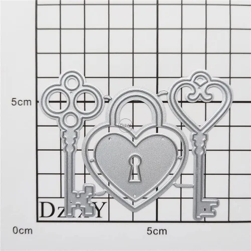Miniatura 3 de DzIxY Troqueles de corte de metal con llave de bloqueo de corazón para kit de fabricación de tarjetas, troquelados, troquelados, plantillas de 15