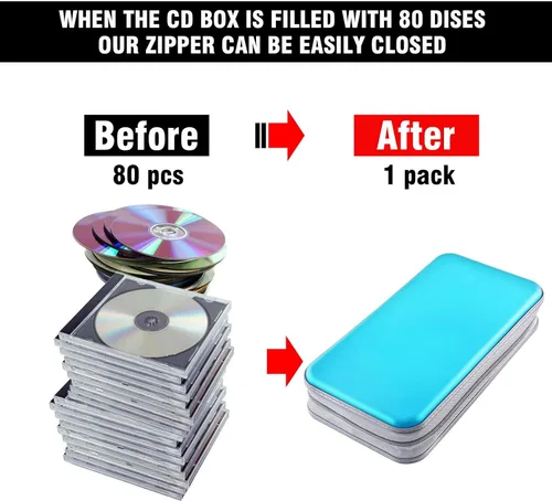 Miniatura 4 de Funda para CD, 80 de capacidad, DVD, VCD, multimedia, Blu-ray, soporte para cartera, organizador de almacenamiento (azul cielo)