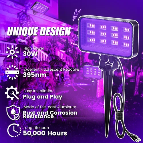 Miniatura 3 de Foco de luz negra de 30 W para exteriores, LED de alta potencia, luces negras para exteriores, IP66, impermeable, luz negra, 395 nm, luces