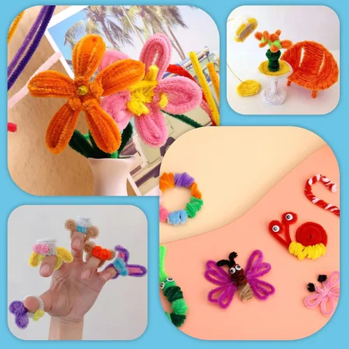 Miniatura 7 de Giwrmu 100 Piezas Limpiadores de Pipa Chenille Stem, Limpiadores de Pipa Azul Claro para Manualidades, Palos Difusos Suministros para Manualidades