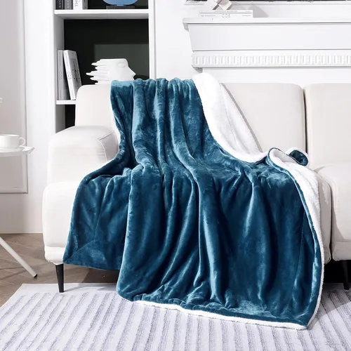 Miniatura 6 de SOCHOW Manta Sherpa de Vellón, Manta de Felpa de Doble Cara Súper Suave y Lujosa Tamaño Throw, Coral Azul, 50x60 pulgadas Azul Coral