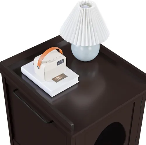 Miniatura 5 de Yaheetech Caja de arena para gatos, muebles ocultos con barra de toalla lateral, baño de madera para gatos, gabinete de almacenamiento, casa Espresso