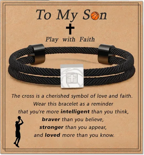 Miniatura 12 de Pulsera cruz de béisbol/fútbol/baloncesto/fútbol americano de Lydow para graduación, para niños, hombres, hijos, jugadores, equipo, amantes, nietos