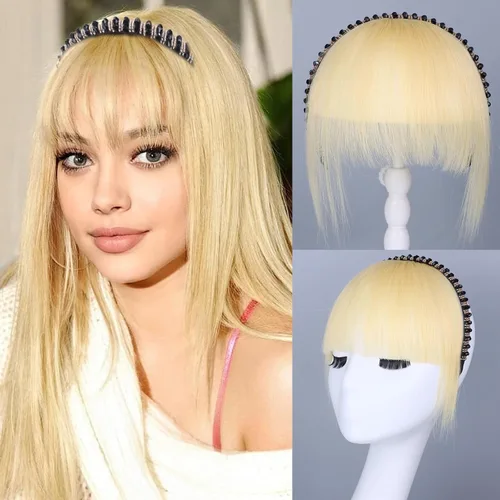 Miniatura 11 de G&T - Flequillo con clip para el cabello humano, flequillo delgado con fleco de diamantes de imitación, extensiones de cabello para mujer, flequillo