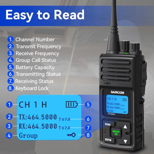 Miniatura 6 de SAMCOM - Radio de 2 vías de largo alcance, FPCN30A 20 canales Walkie Talkie hasta 5 millas, radio de mano recargable para senderismo al aire libre