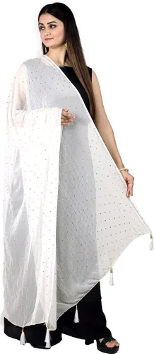Chandrakala Chal Dupatta de gasa para mujer, chal envolvente Chunni, beige (D191-P)