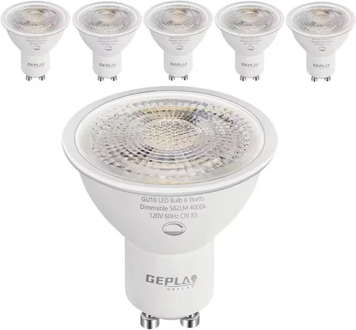 Miniatura 11 de GEPLAD Paquete de 6 bombillas LED GU10 regulables 6W 582LM, reemplazo de halógeno de 50W, foco de 38 grados 2700K blanco cálido para cocina, campana